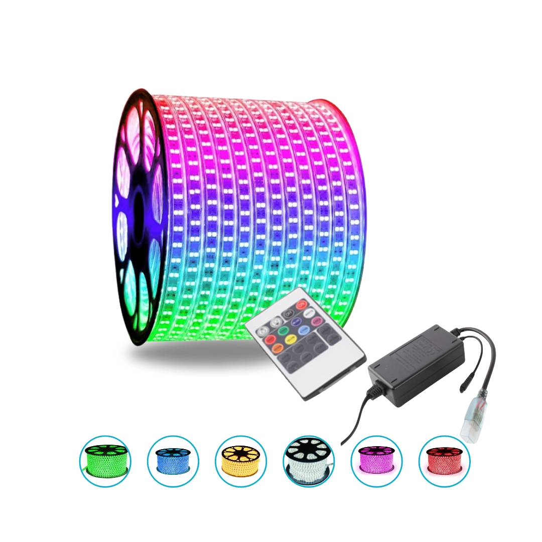 كرتون 2 حبه شريط ليد 50 متر خطين متعدد الالوان ( 7لون ) + ريموت التشغيل