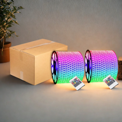 كرتون 2 حبه شريط ليد 50 متر خطين متعدد الالوان ( 7لون ) + ريموت التشغيل